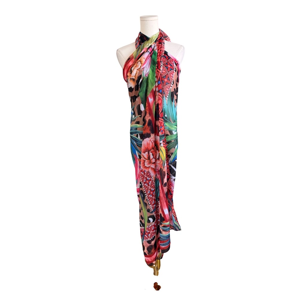 Venus Tropical Leopard Print Sarong Wrap Scarf Multicolor OS